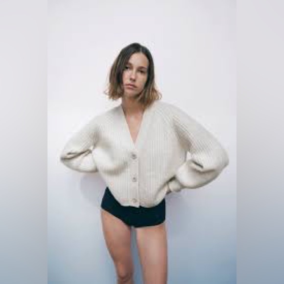 Zara Sweaters - Zara silver/ gray medium boxy sleeve polyester lightweight sweater…